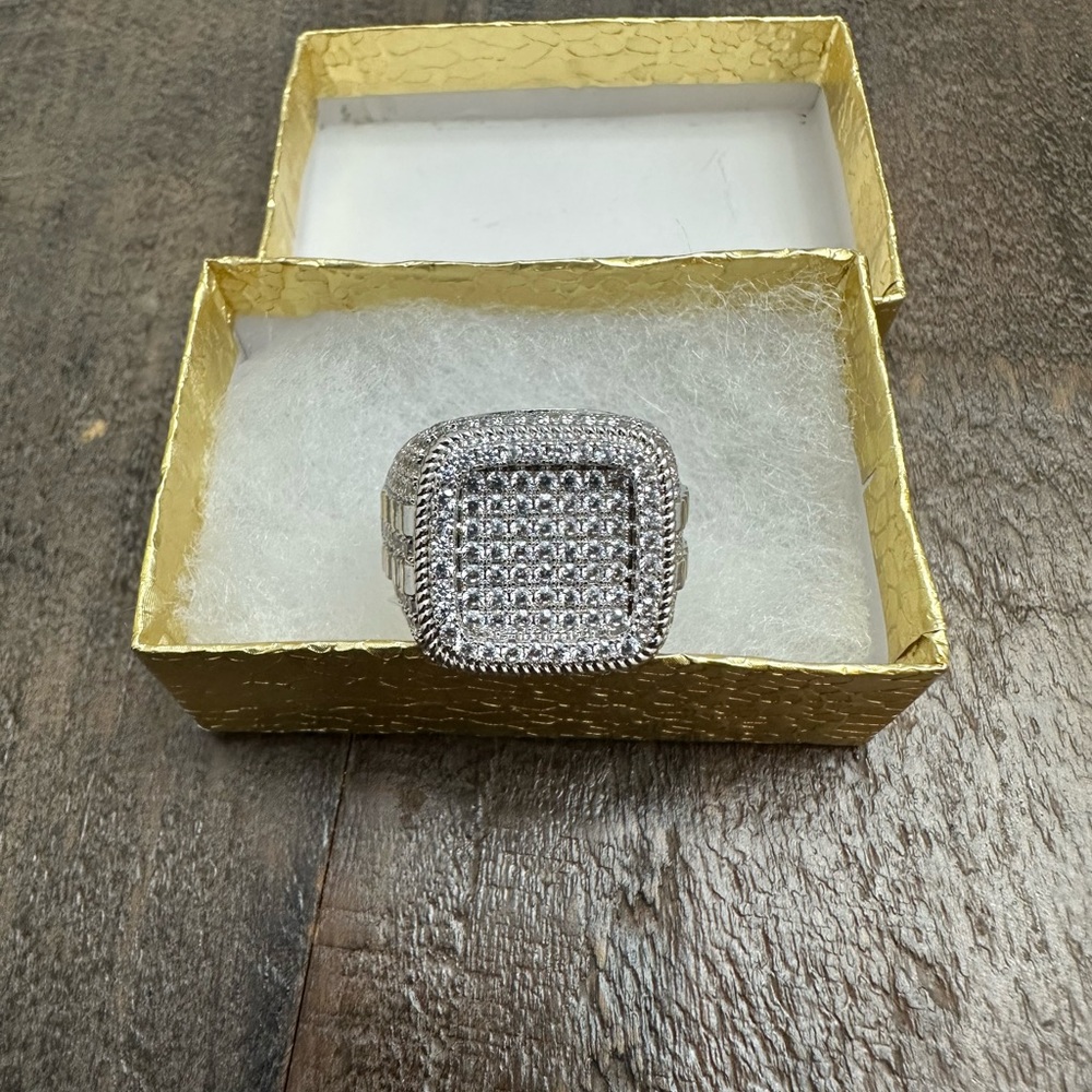 Brand new in the box with price tag Silver plated cz Square Ring size 11